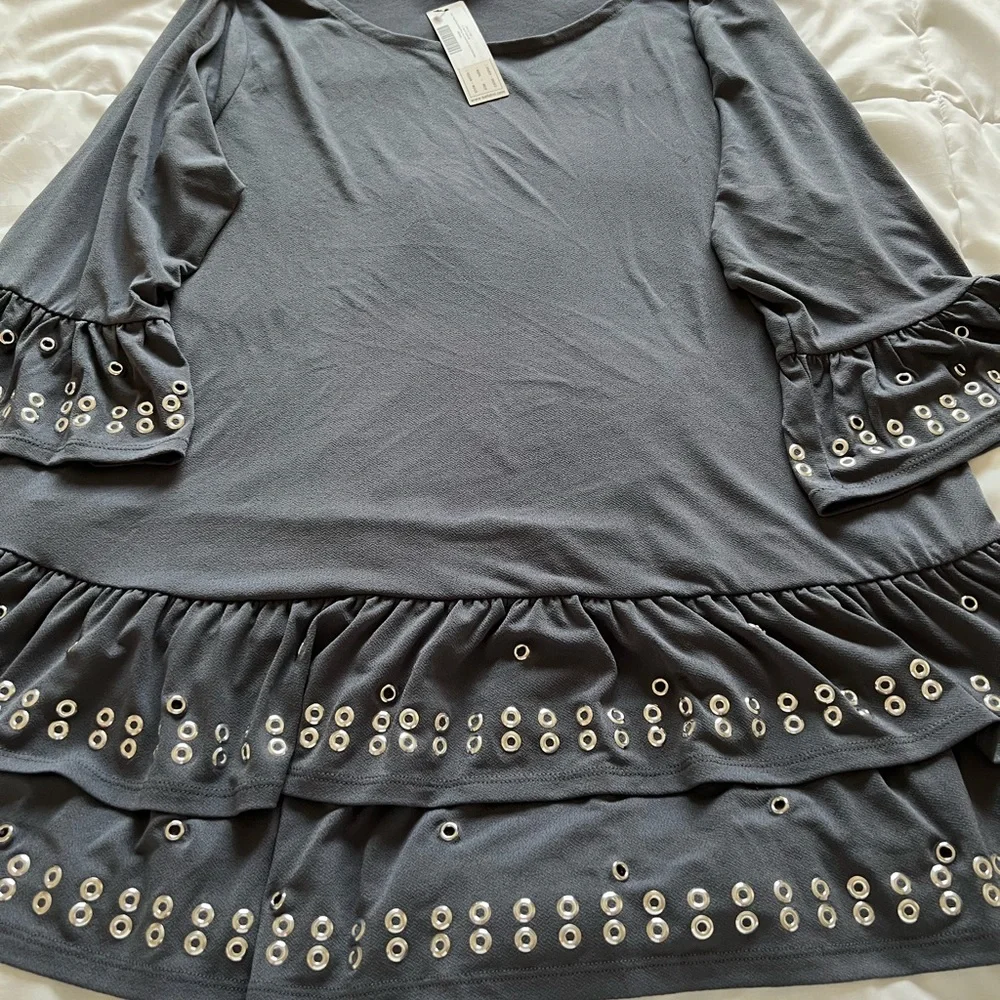 Belldini blouse. Slate Grey with decorative silver grommets. - Picture 2 of 7